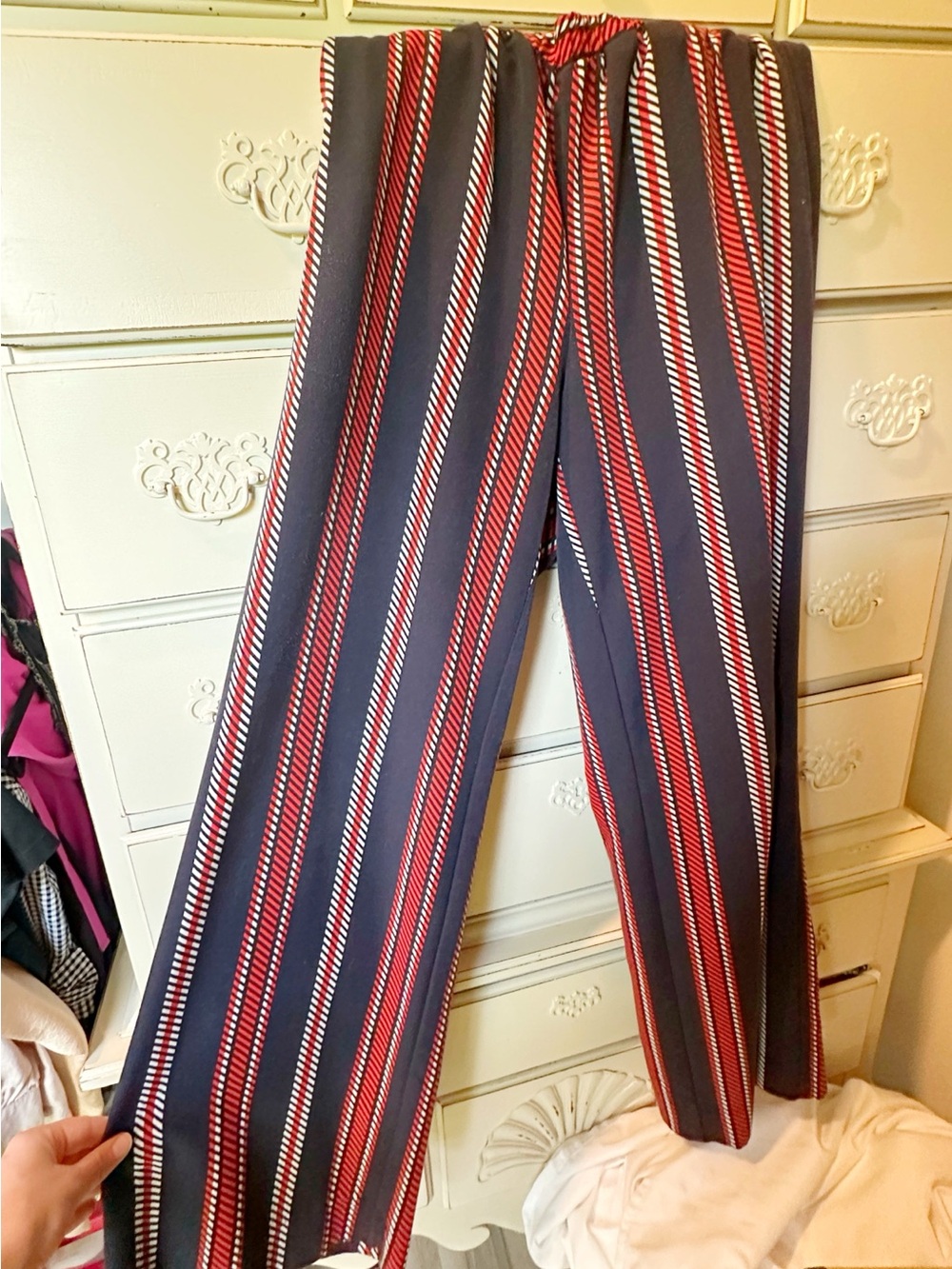 Philosophy Navy Wide-Leg Pants with Red & White Stripes